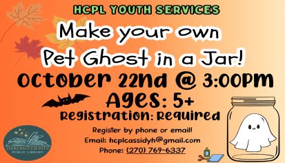 Ghost Jar Craft (Ages 5+) Registration Required